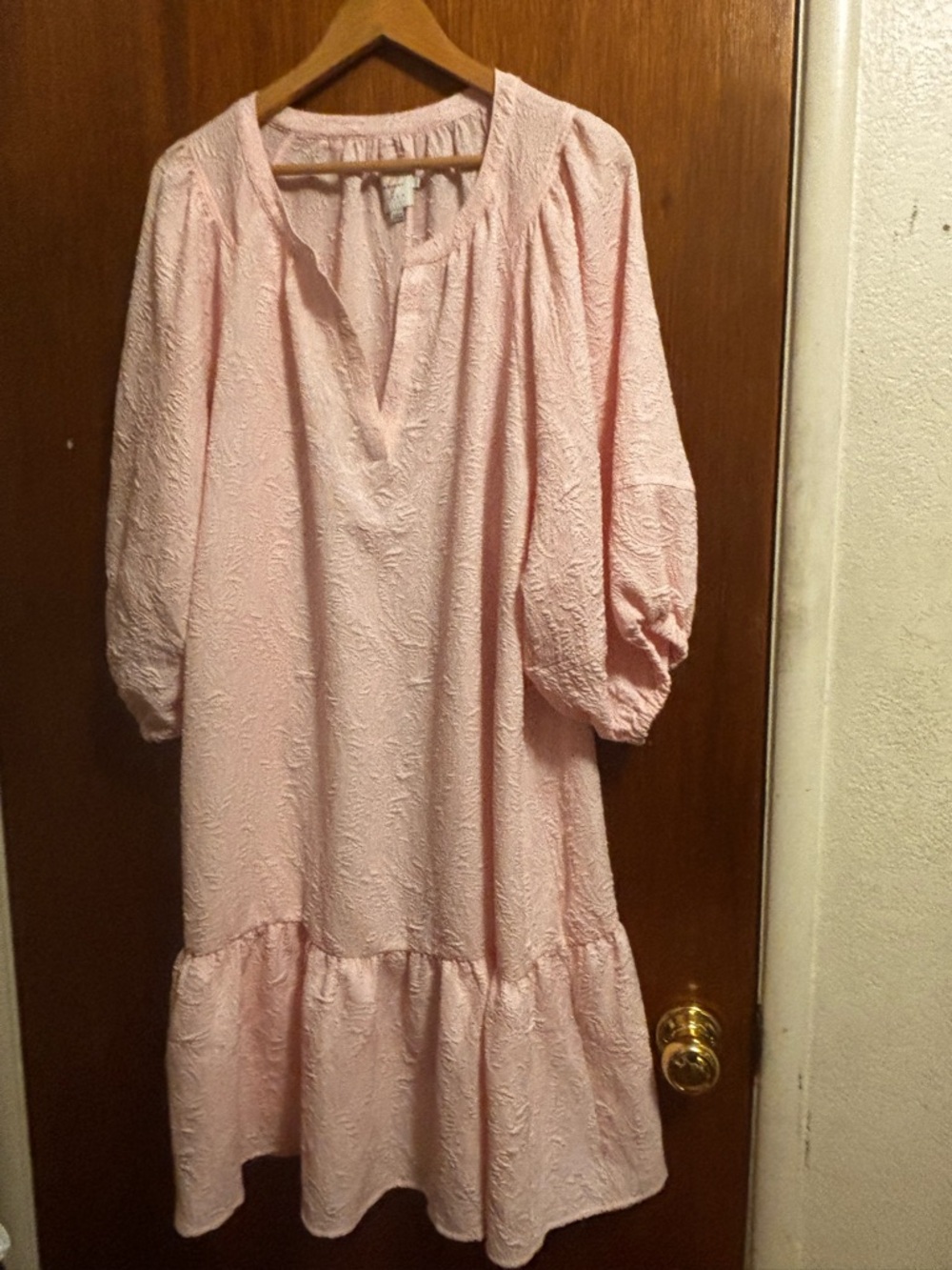 Light Pink Textured Peasant Dress